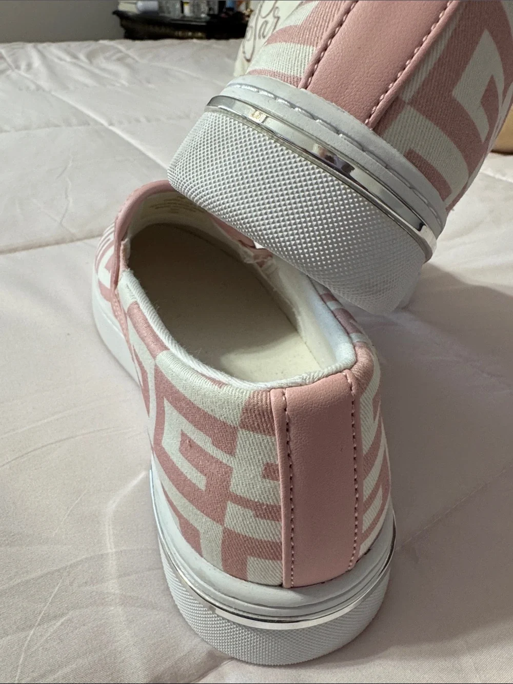 Guess Pink and White Slip-On Logo-Print Sneakers